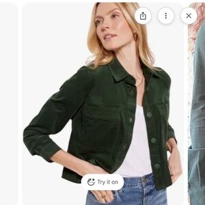 Kut from the Kloth Zinnia Dark Green  Corduroy Utility Jacket NWT